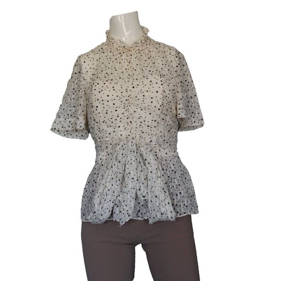 Rebecca Taylor Women's Size US6 Small Snow Combo White Black Star Blouse Tie Top - Picture 10 of 10